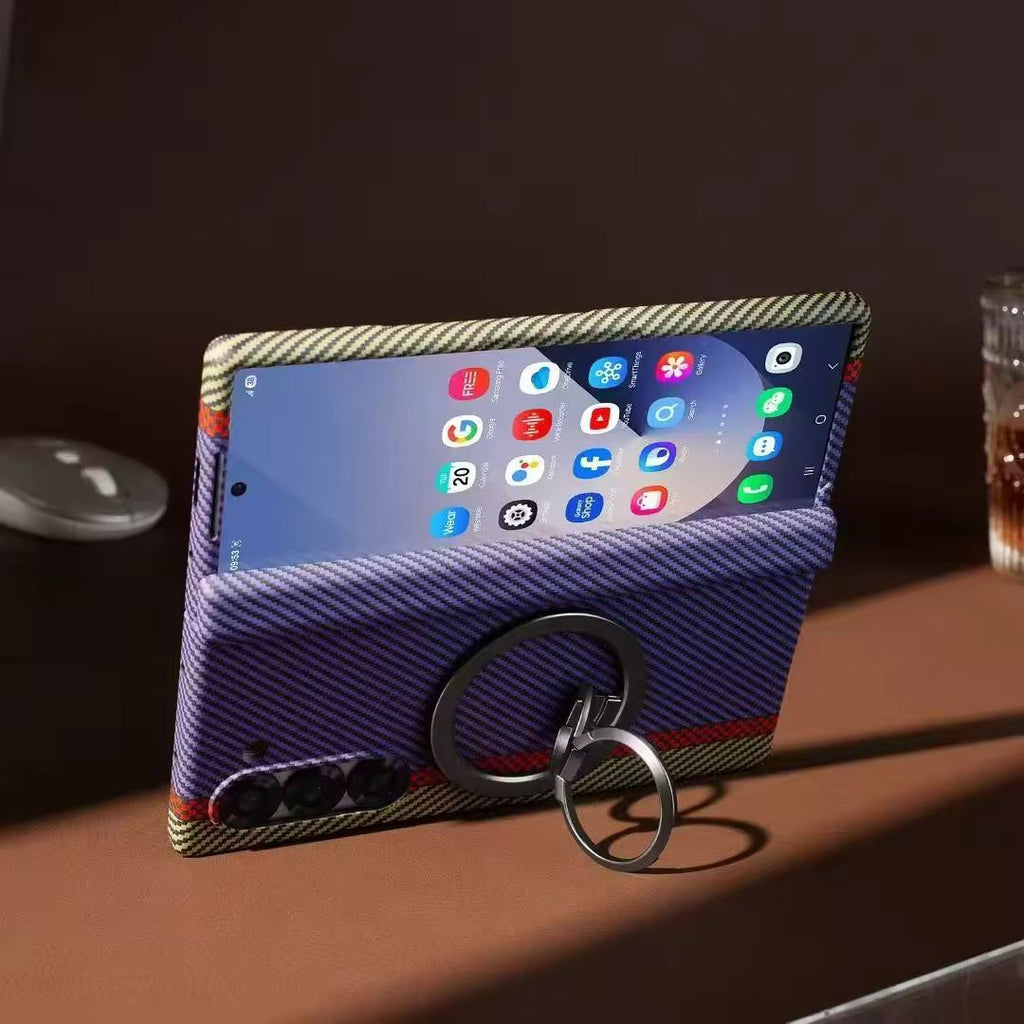 Carbon Fiber Case with Hinge Protection & Magnetic Metal Stand – Samsung Galaxy Z Fold 6 & Fold 7 – Front Glass, Premium 3 Colors