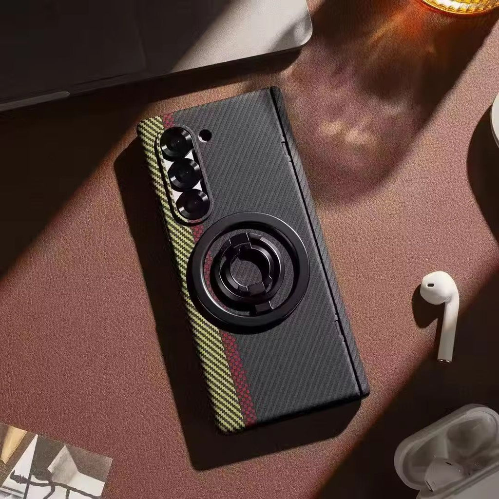 Carbon Fiber Case with Hinge Protection & Magnetic Metal Stand – Samsung Galaxy Z Fold 6 & Fold 7 – Front Glass, Premium 3 Colors