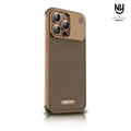 Premium Metallic AeroFLex Aluminium Leather Case with Aroma Perfume Cover Compatible for iPhone 16 Pro Max (Desert Titanium) Clear